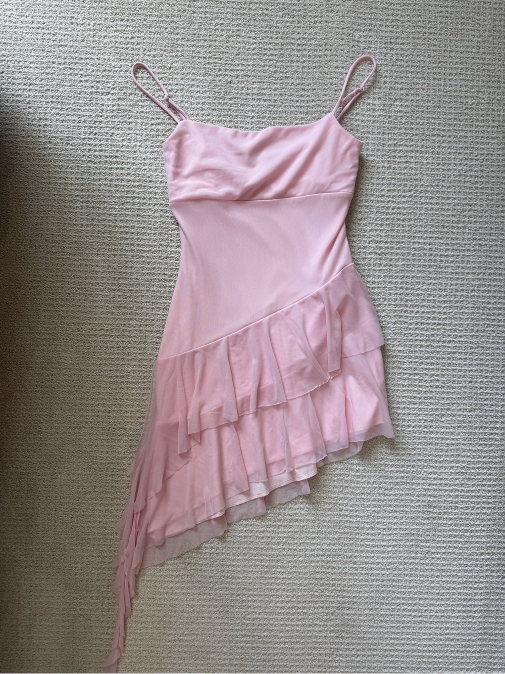 Lucy in the Sky Light Pink Asymmetric Ruffle Slip Dress